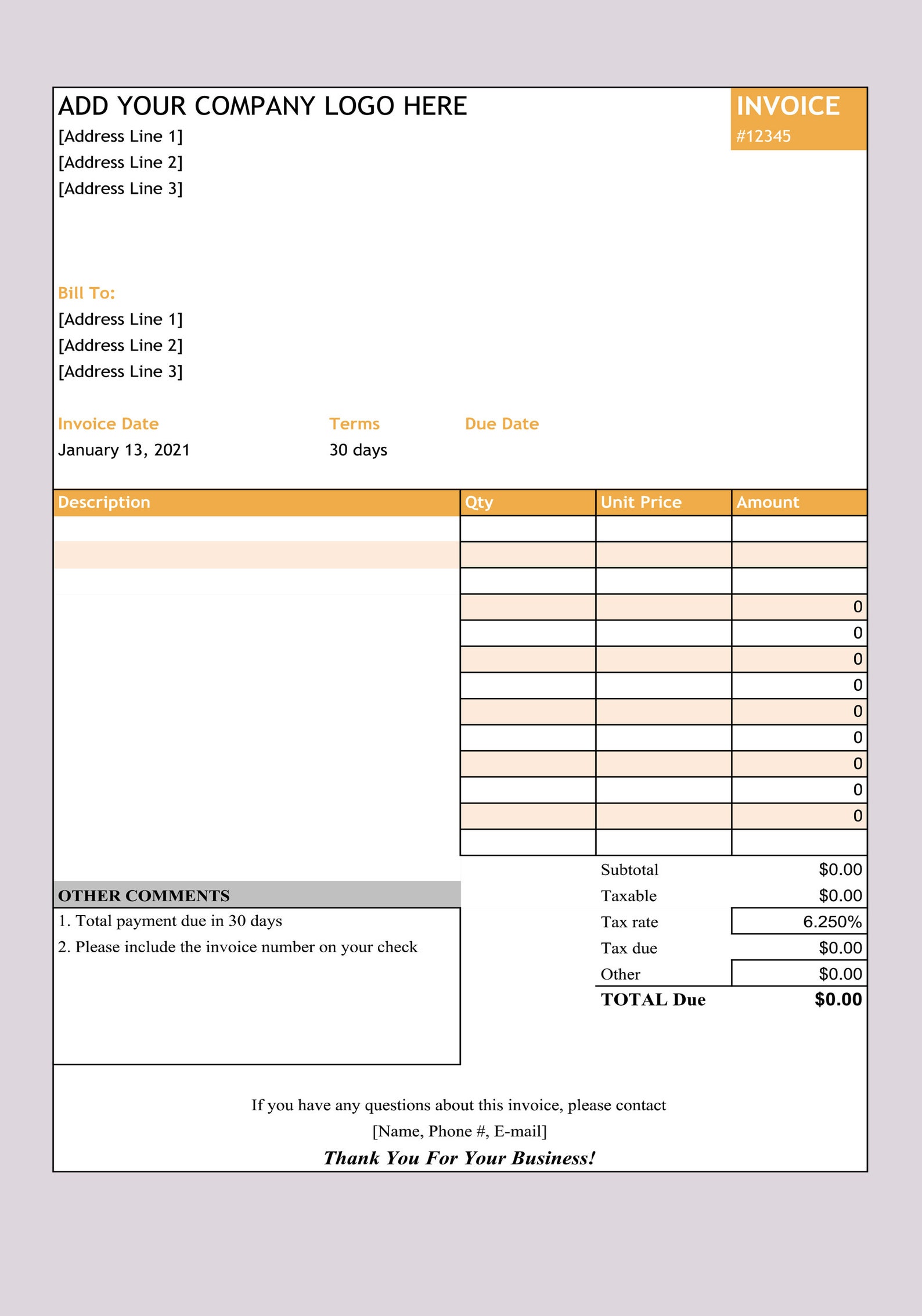 Simple editable excel invoice template auto calculation in excel format 