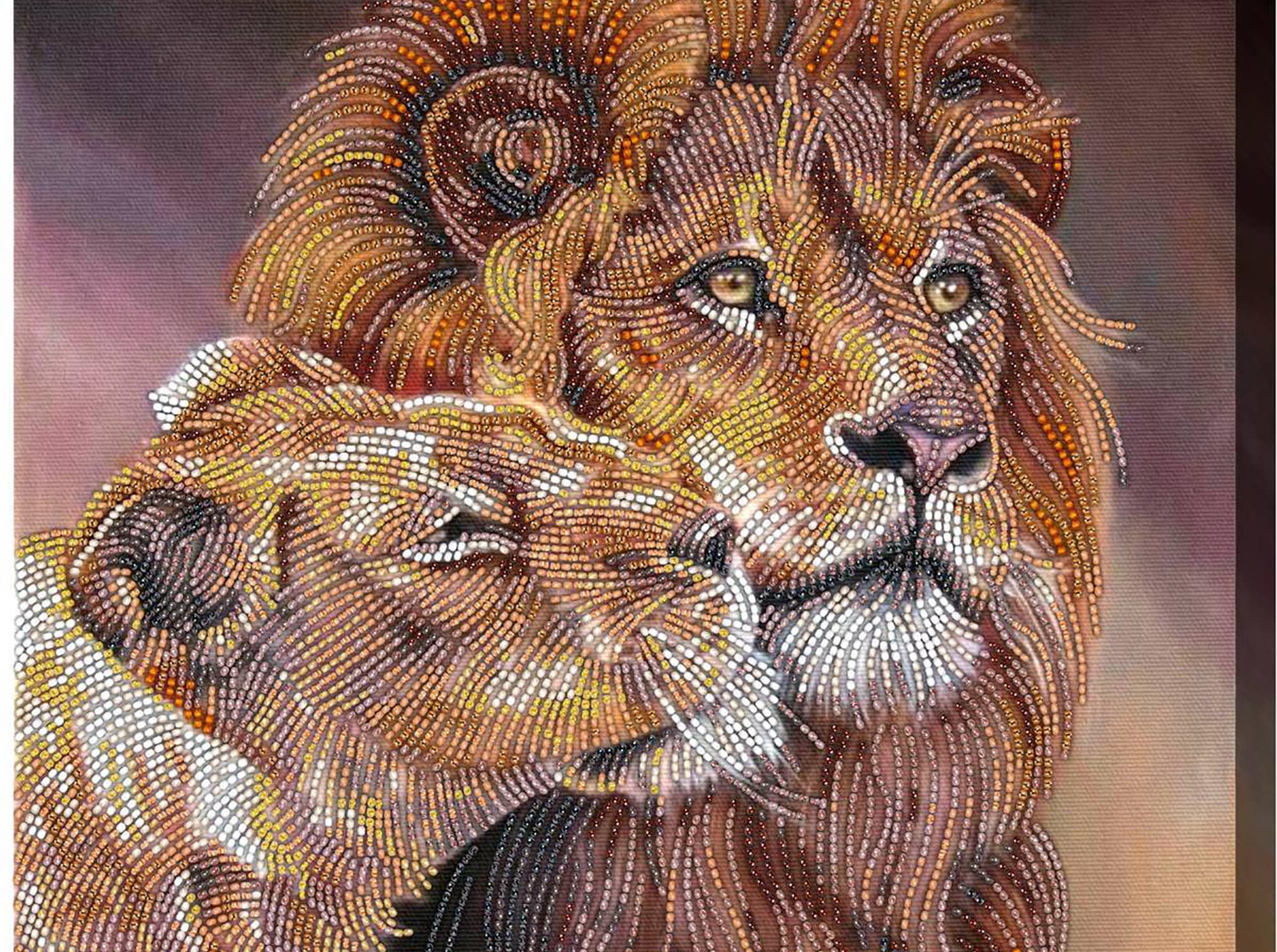 Bead embroidery kit lions in love on art canvas. Etsy