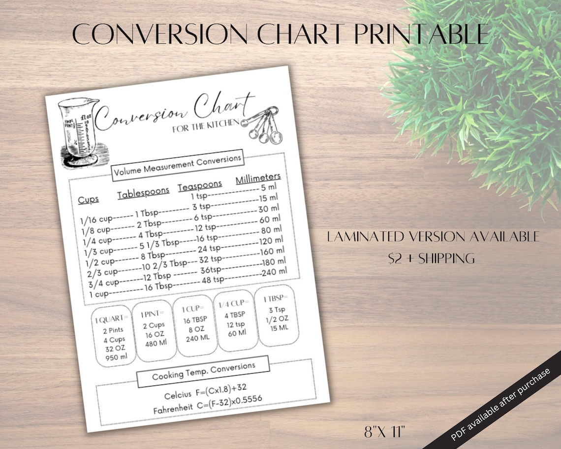 Printable Conversion Kitchen Chart, Digital Download - Etsy
