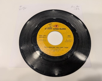Dino, Desi, & Billy "Tell Someone You Love Them / General Outline" Vinyl 7" Single (Rare Desi Arnaz!; VG+ visual / strong VG+ play-grade)