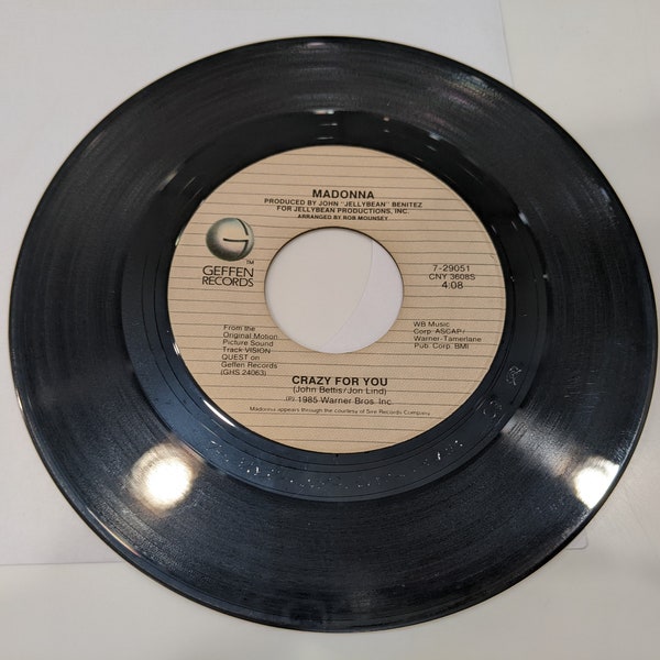 Madonna / Berlin "Crazy For You / No More Words" Vinyl 7" Single (2 artists, 2 songs, 1 record; EX disc)