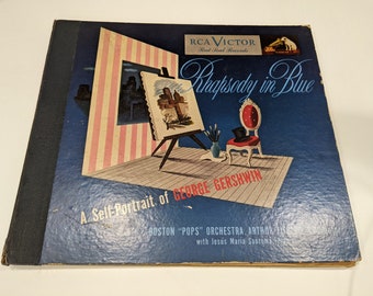 George Gershwin / Jesus Maria Sanroma, Arthur Fiedler, Boston Pops "Rhapsody In Blue" 78 RPM Shellac 2 x LPs (1940's ; G cover / VG+ discs)