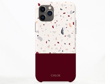 Red terrazzo iPhone 13 Pro Max case, personalised name iPhone 12 pro max case, custom iphone 11 case, iphone X case