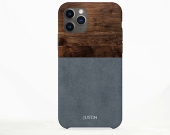 blue wood personalised iPhone 13 Pro case, custom name iPhone 12 Pro Case, iPhone 11 Case, iPhone X case, gift for him, gift for men