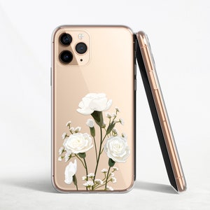 White carnations iPhone case clear, transparent iPhone 12 Case, iPhone 12 Pro Max Case, iPhone 11 Pro Case, iPhone case,white flowers case