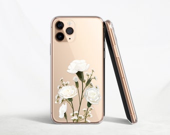 White carnations iPhone case clear, transparent iPhone 12 Case, iPhone 12 Pro Max Case, iPhone 11 Pro Case, iPhone case,white flowers case