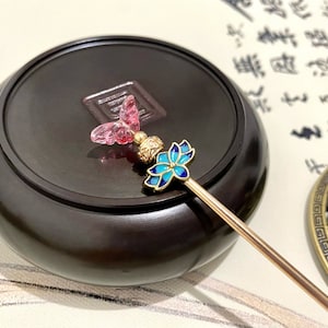 Butterfly Flower Copper Hair Sticks Hair Pins Chopstick-Gemstone Hair Stick-Chinese Hair Sticks-Hair Sticks Long Hair-long hair accessory