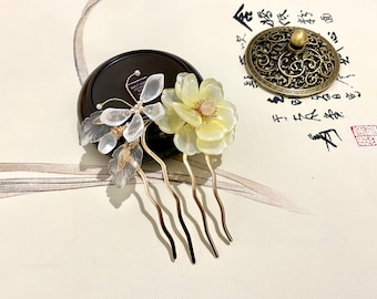 Osmanthus amarelo flor de cristal checo palitos de cabelo-joia de cabelo de casamento pente de cabelo-pino de cabelo chinês-minimalista
