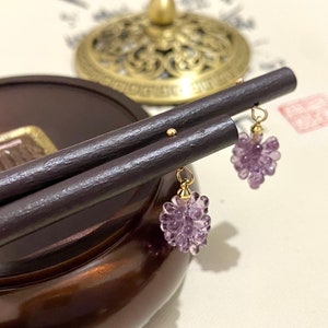 Grape Wooden handmade dangle hairpin long hair stick for thick hair decorative hair pins cute purple bun holder ponytail holder