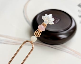Lotus Rosenquarz Kupfer Haar Sticks Perlmut Edelstein Haar Pin-Chinesische Haar Sticks für langes Haar-Chinesisches Haar Sticks-Geschenk für sie