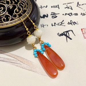 Orange Achat Teardrop Ohrringe-Baumeln Tropfen Ohrringe-Sterling Silber Ohrringe-Echt Gold Ohrringe-Minimalist Ohrringe-Geschenk für Sie