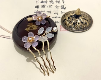 Sakura Hair Comb Cherry Blossom Hair accessories Pink flower Hair Pin Copper hair sticks Chinese hair pin Vintage hair Pink Wedding jewelry