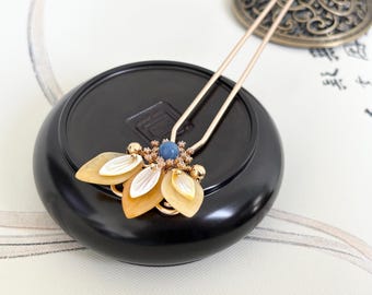 Horquilla de hoja de jade dorada: cobre chapado en oro de 14 k, cuenta de aventurina
