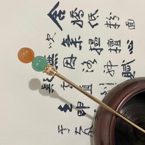 Kürbis-Kupfer Haarstab-Gold Haarstäbchen-Jade Haarnadel-Haarstab für lange Haare-Chinesische Haarnadel-Stäbchen-Edelstein-Weihnachtsgeschenk Bild 8