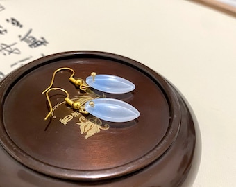 Blue Leaf flower earrings-dangle drop earrings-botanical earrings-floral earrings-gold earrings-Minimalist earrings-Christmas gift for Her