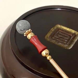 Karte Stein Zinnober Kupfer Haar Sticks Haarnadeln Stäbchen-Edelstein Haar Stick-Chinesische Haar Sticks-Haar Sticks lange Haare-lange Haar Accessoire