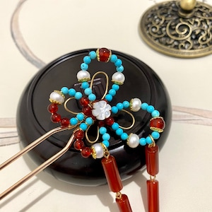 Papillon balancent des bâtons de cheveux kallaite pierres précieuses décoratives Cuivre Bâtons De Cheveux Épingle À Cheveux Chinois Bâtons De Cheveux Hanfu Accessoires Cheveux Longs