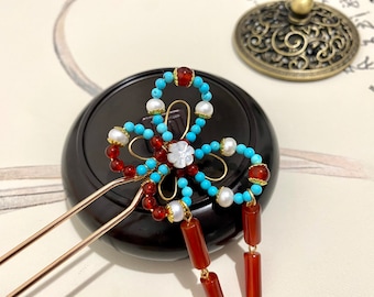 Vlinder bungelen haarstokken kallaite edelsteen decoratieve koperen haarstokken Haarspeld Chinese haarstokken Hanfu-accessoires Lang haar
