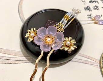 Antique Purple Pink Czech Crystal Flower Cherry Blossom Hair Stick-Wedding hair jewelry hair fork-Chinese hair pin-Minimalist-Christmas gift