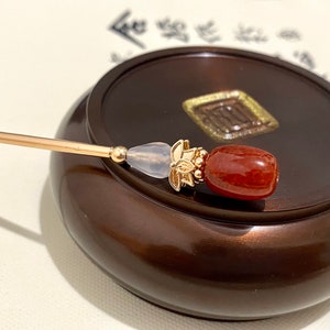 Horquillas de cobre con ágata de escamas de dragón rojo - Horquillas de piedras preciosas - Horquillas chinas - Accesorios para cabello largo - Regalos para ella