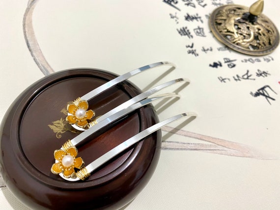 Pearl Copper Hair Forks-pearl Hair Stick-silver and Gold Mix  display picture 1