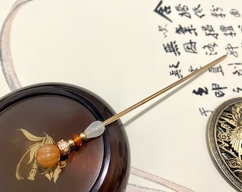 Gold Jade-Kupfer Haarstäbchen Haarnadeln Stäbchen-Edelstein Haarstab-Chinesische Haarstäbchen-Haarstäbchen Langes Haar Accessoire für Frauen