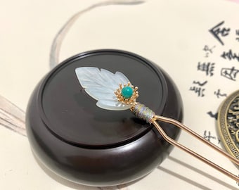 Xiu Jade Leaf Koperen Haar Sticks Hair Pin-Chinese Hair Sticks-Hanfu Accessoires-Aziatische Hair Sticks Lang Haar-Gold Hair Stick-Gift voor Haar