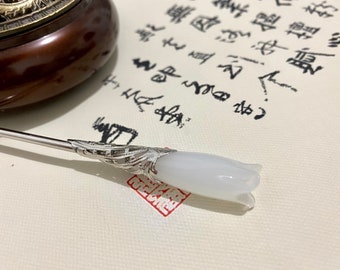 White Magnolia Czech Crystal Hair Sticks-hair sticks long hair-silver-minimalist Hair Pins-shawl pin-Chinese hair pin-Christmas gift for her