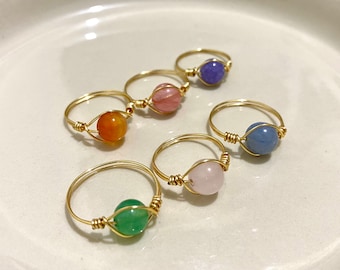 Crystal Ring-Dainty Crystal Wire Wrapped Rings-Handmade Gemstone Rings-Gold Wire Rings-Rings for Women-Ring-Rings-Gift for Her