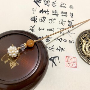 Pearl Gold Jade-Copper Hair Sticks Hair Pins Chopstick-Gemstone Hair Stick-Chinese Hair Sticks-Hair Sticks Long Hair Accessory for Women image 4