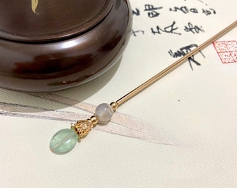 Green Fluorite-Copper Hair Sticks Hair Pins Chopstick-Gemstone Hair Stick-Chinese Hair Sticks-Hair Sticks Long Hair Accessory for Women