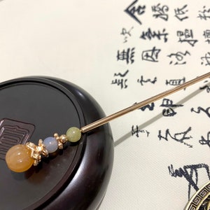 Gouden jade-koper haarstokken haarspelden eetstokje-edelsteen haarstok-Chinese haarstokken-haarstokken lang haar-gouden haarstokken-cosplay afbeelding 2