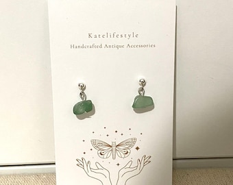 Dainty Aventurine Earrings gemstone 925 sterling silver Hypoallergenic dangle earrings Minimalist bohemian boho small earrings