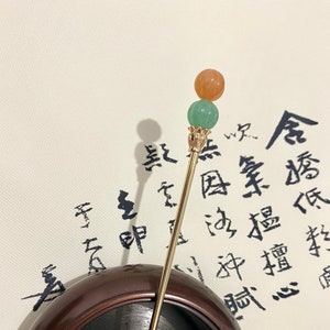 Kürbis-Kupfer Haarstab-Gold Haarstäbchen-Jade Haarnadel-Haarstab für lange Haare-Chinesische Haarnadel-Stäbchen-Edelstein-Weihnachtsgeschenk Bild 7