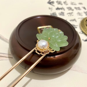 Xiu Jade Pearl Copper Hair Sticks Hair Pin-Chinese Hair Sticks-Hanfu Accessories-Asian Hair Sticks Long Hair-Gold Hair Stick-Gift for Her