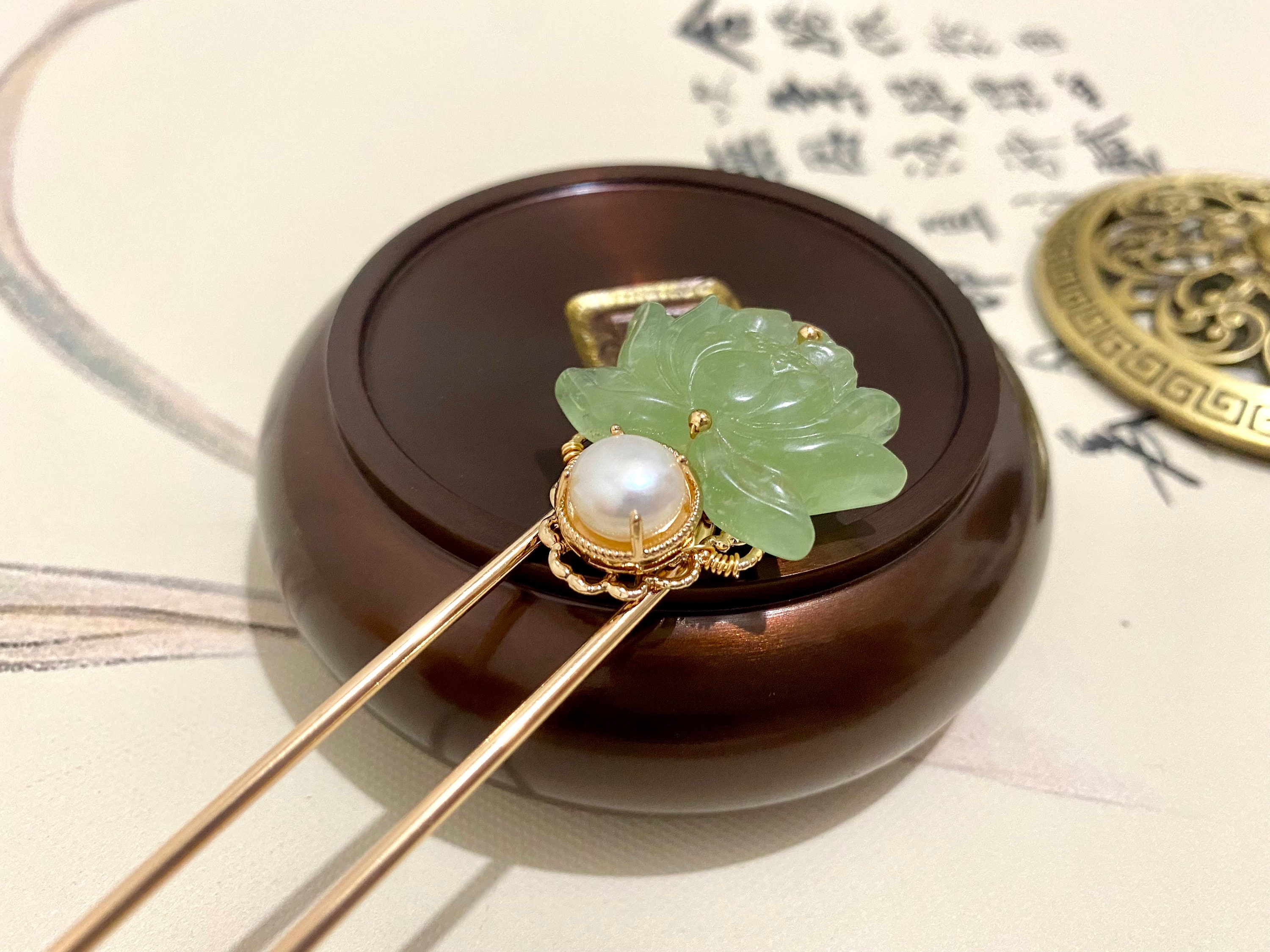 Grade A Floral Jade Hair Pin Jade Flower Hair Pin - Etsy main image 4