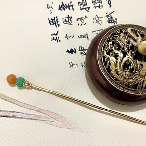 Kürbis-Kupfer Haarstab-Gold Haarstäbchen-Jade Haarnadel-Haarstab für lange Haare-Chinesische Haarnadel-Stäbchen-Edelstein-Weihnachtsgeschenk Bild 6