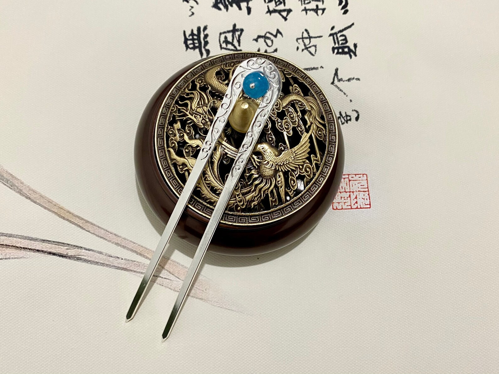 Dunkel blau chalcedony Haar Gabel-U geformt-minimalistische | Etsy