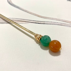 Kürbis-Kupfer Haarstab-Gold Haarstäbchen-Jade Haarnadel-Haarstab für lange Haare-Chinesische Haarnadel-Stäbchen-Edelstein-Weihnachtsgeschenk Bild 5