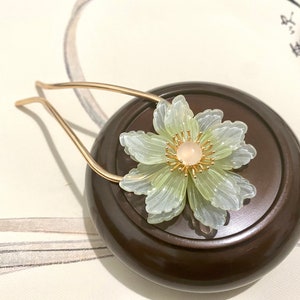 Green Czech Crystal Flower Hair Fork - Gold Plated Cherry Blossom Hair Stick