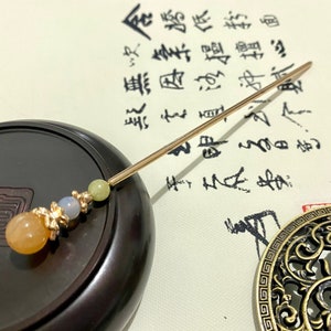 Gouden jade-koper haarstokken haarspelden eetstokje-edelsteen haarstok-Chinese haarstokken-haarstokken lang haar-gouden haarstokken-cosplay afbeelding 7