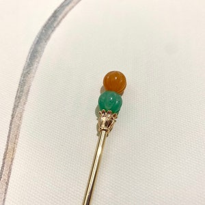 Kürbis-Kupfer Haarstab-Gold Haarstäbchen-Jade Haarnadel-Haarstab für lange Haare-Chinesische Haarnadel-Stäbchen-Edelstein-Weihnachtsgeschenk Bild 4
