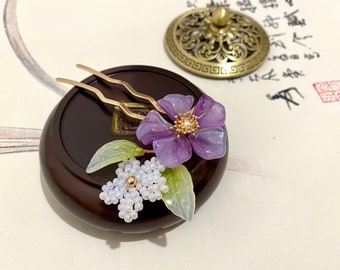 Antique Purple Czech Crystal Flower Cherry Blossom Hair Sticks-Wedding hair jewelry hair fork-Chinese hair pin-Minimalist-Christmas gift