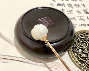 Lotus Hair Stick - Gold Plated Copper Chopstick with Pipal Seed