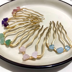 Copper hair forks-Gemstone hair Fork-Gemstone hair sticks-gold decorative hair forks-small hair fork-gift for her
