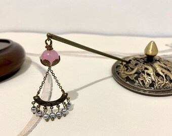 Haarstab-Kupfer Haarstab-Rosa Achat Haarnadel-Haarstab für lange Haare-Chinesische Haarnadel-Rosa Haar accessoire-Weihnachtsgeschenk