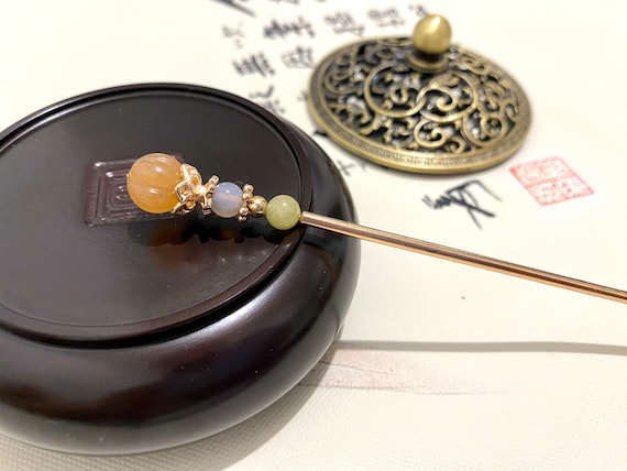 Golden Jade-Copper Hair Sticks Hair Pins Chopstick-Gemstone Hair Stick-Chinese Hair Sticks-Hair Sticks Long Hair-Gold Hair Sticks-Cosplay