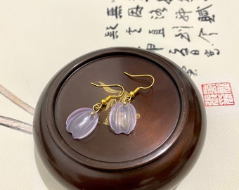 Purple Leaf flower earrings-dangle drop earrings-botanical earrings-floral earrings-gold earrings-Minimalist earrings-Christmas gift for Her