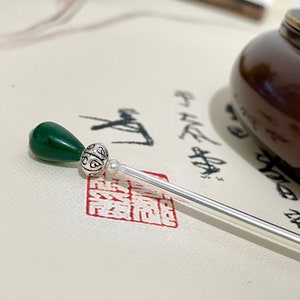Bâton de cheveux en cuivre-bâtonnets de cheveux argentés-Bâtonnets de cheveux en jade vert pour cheveux longs-Cheveux chinois épinglé accessoire de cheveux boho-cadeau de Noël
