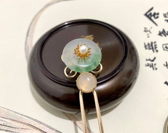 Groene Jade Agate Copper Hair Sticks Hair Pin-Chinese Hair Sticks-Hanfu Accessoires-Aziatische Hair Sticks Long Hair-Gold Hair Stick-Gift voor haar